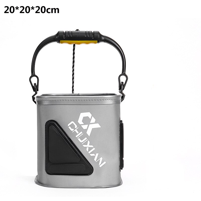 EVA Collapsible Fishing Bait Bucket Portable Multi-Functional Fish Live Lures Bucket zipper fish bucket outdoor folding box /bag: 20CM grey