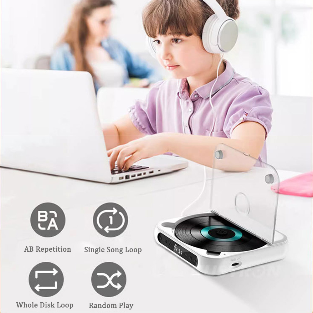 Portable CD Player With 5 Playback Modes Touchscreen Bluetooth-Compatible Earphone Mini Music CD Walkman For Student Men Women