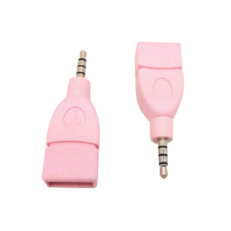 Converter Adapter USB 2.0 Female Naar 3.5mm Male AUX Audio Duurzaam Auto Plug Jack Handig conversie Wit/roze