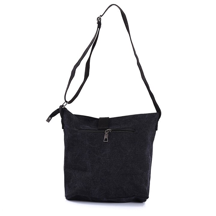 Kvinner lerret skulder messenger bag dame vasket casual lerret veske dame multi-zip business liten klaff veske crossbody bag: Svart