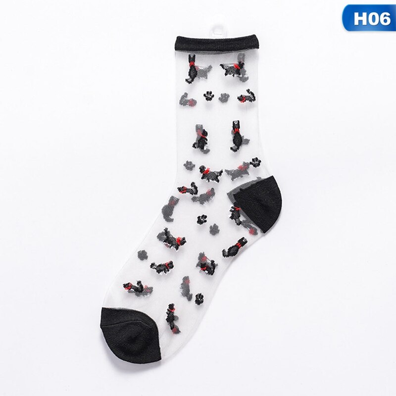 Spring Summer Tube Cotton Socks Breathable Casual Sports Socks Cartoon Animal Transparent Crystal Socks Card Silk Ladies Socks