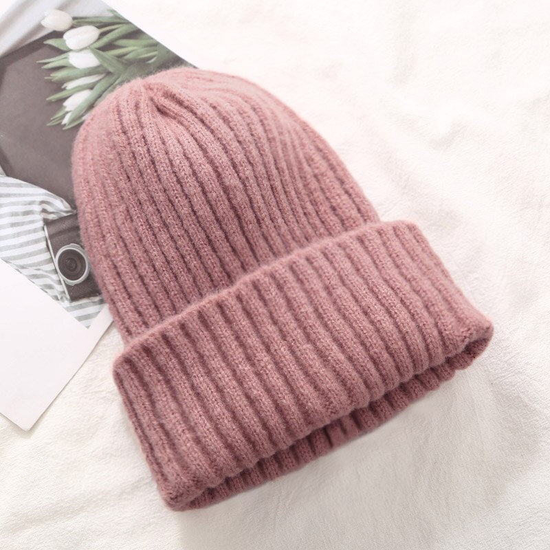 Bonnet tricoté à la pour femme, bonnet doux, épais et , collection hiver: Powder Pink