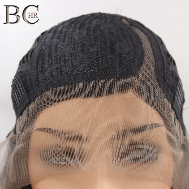 BCHR-perruque synthétique lisse mi-longue noire, cheveux avec raie latérale en fibre résistante à la chaleur, 13*4, pour femmes noires