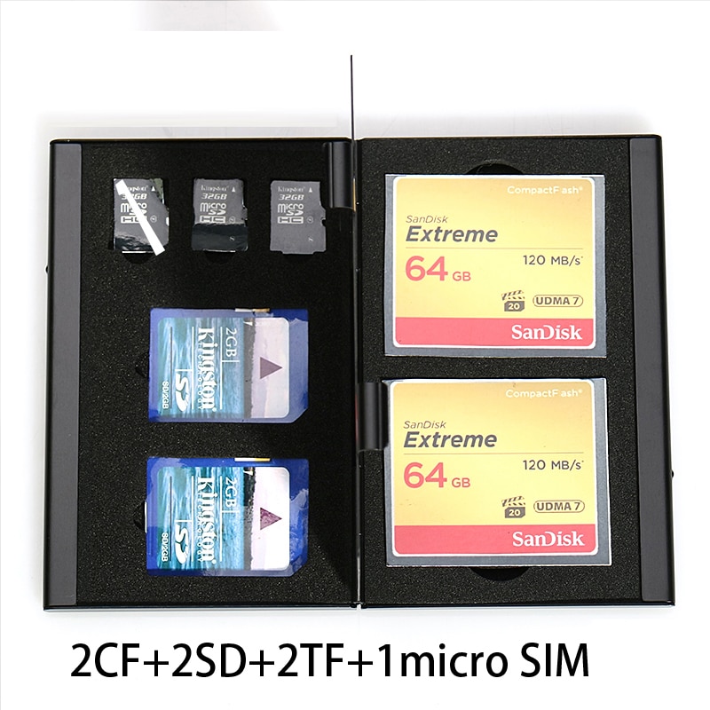 7 in 1 Aluminium Opbergdoos Tas Memory Card Case Wallet Grote Capaciteit Voor 2 * CF Kaart 2 * Sd-kaart 2 * Mirco SD 1 * Sim-kaart