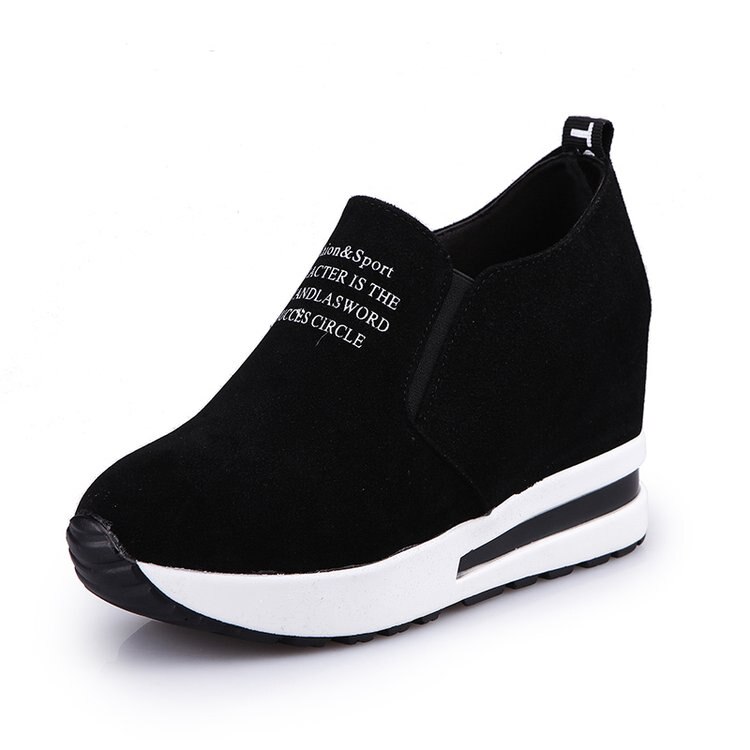 Stijlvolle herfst dames dames slip-on toenemende verborgen wig hoge hakken casual dames meisjes casual suède mocassins mujer schoenen  r526: Zwart / 4