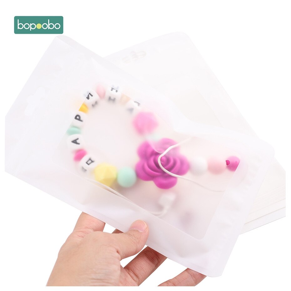 Bopoobo 10pc hvite plastposer hvite 11.5 x 19.5cm utstillingsposer miljøvennlig baby silikon perler pakke smykker anheng poser