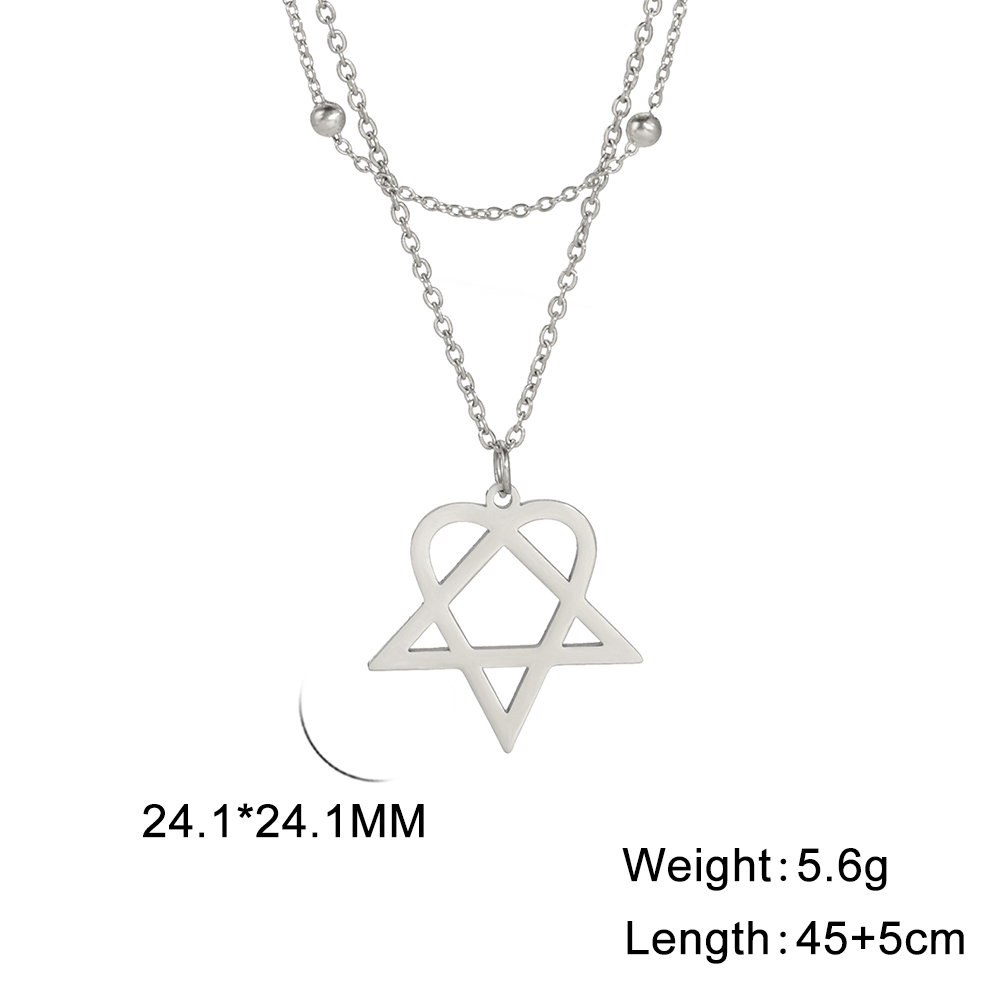 Lucktune-Collar colgante Heartagram estrella Collar de cadena pentagonal de corazón de acero inoxidable para mujeres de joyería de pareja: Rodio plateado