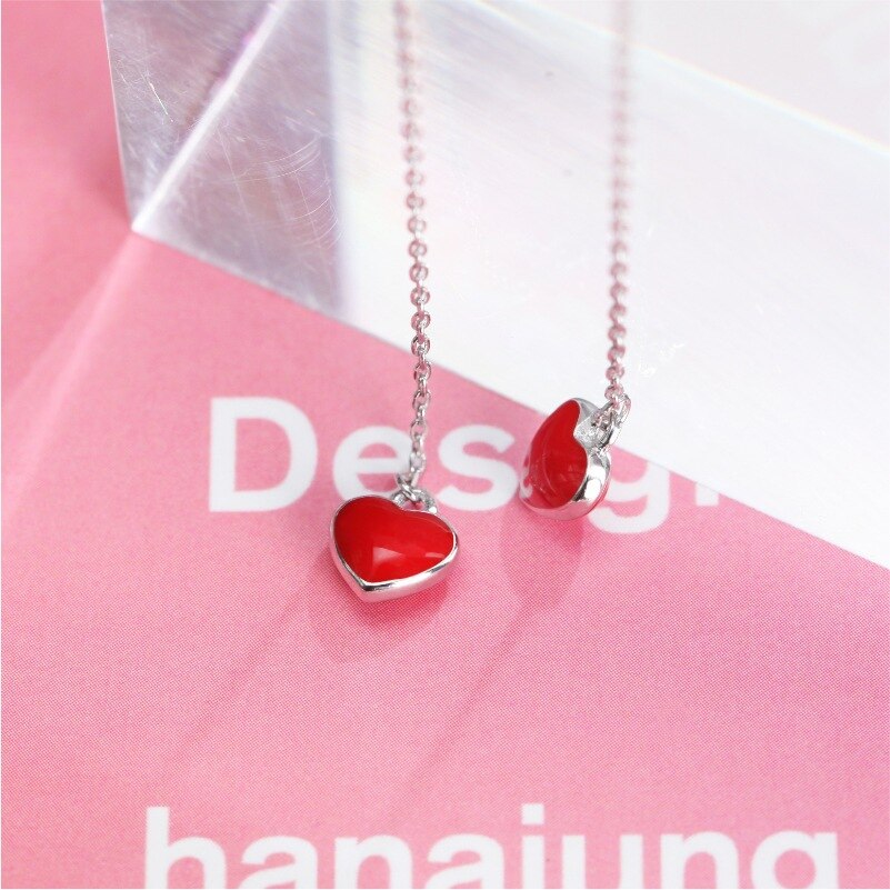 DIEERLAN Arrivals 925 Sterling Silver Red Heart Earrings Necklaces Pendant Jewelry Sets for Women Wedding Statement Jewelry