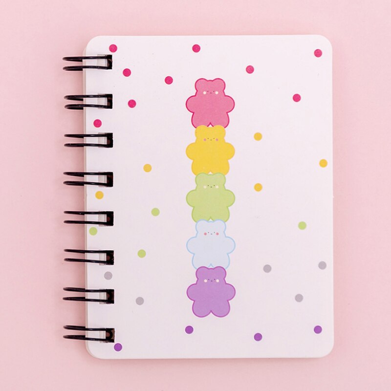 1book flower rollover coil A7 notepad Daily Memos Notebook Mini Pocket Book Signature Guest Book for girls: Bear
