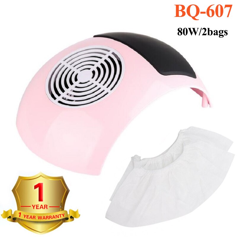 80W Strong Power Nail Dust Collector Nail Fan Art Salon Suction Dust Collector Machine Vacuum Cleaner Fan With Reusable Filter: BQ-607-pink