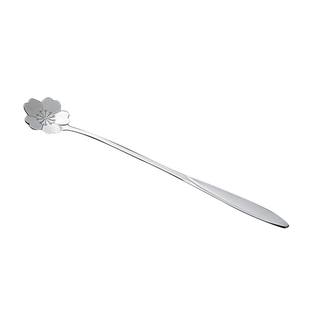 Kitchen Spoons Stainless Steel Teaspoons Long Handle Flower Heart Ice Cream Dessert Coffee Tea Spoons Mixing Spoon: Silver  Blossom