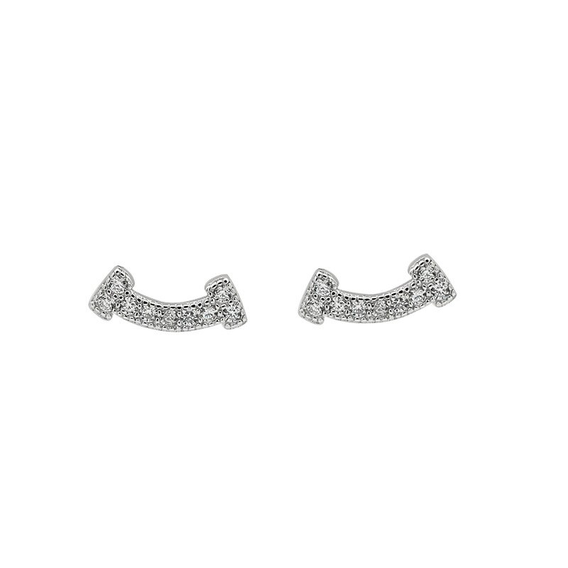 Lko genuine 925 sterling silver bohemian simple smile earrings women's crystal ear studs wedding party jewelry ornaments