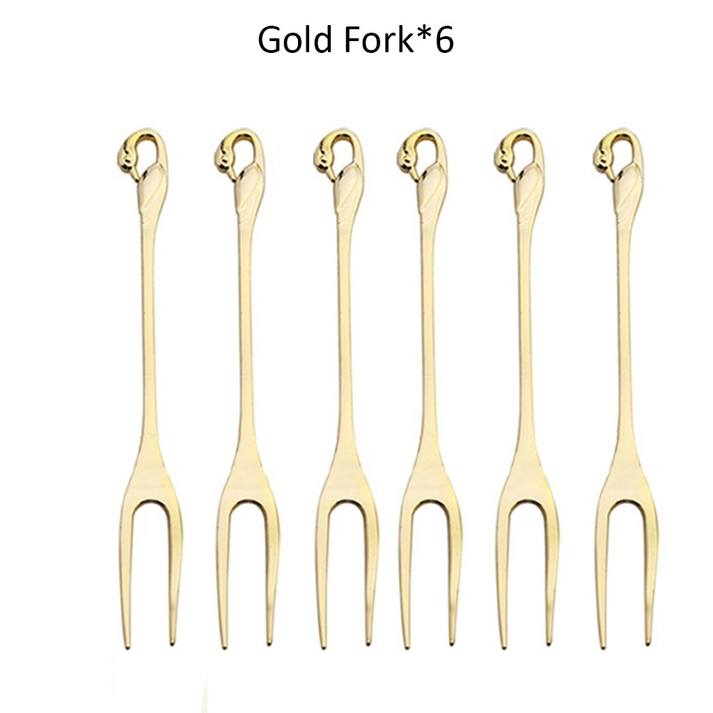 7 Pcs Swan Base Holder Dinnerware Set Stainless Steel Gold Spoon Fork Cutlery Coffee Cake Fruit Salad Dessert Flatware Teaspoon: G