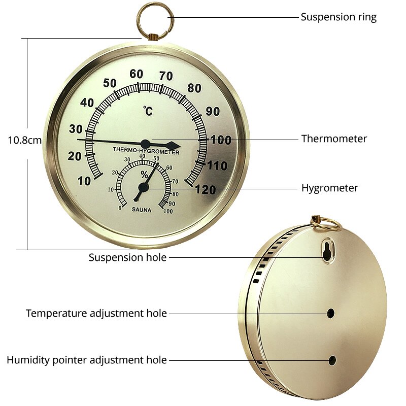 Thermomètre et hygromètre à cadran métallique pour Sauna, mesure de la température et de l&#39;humidité, accessoire d&#39;intérieur