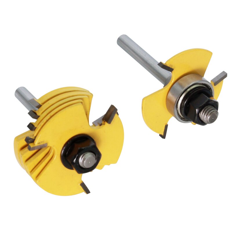 2PC 1/4" 6mm Shank 6 Piece Slot Cutter 3 Wing Router Bit Set Woodworking Chisel Cutter Tool Tenon Cutter for Woodworking Tool