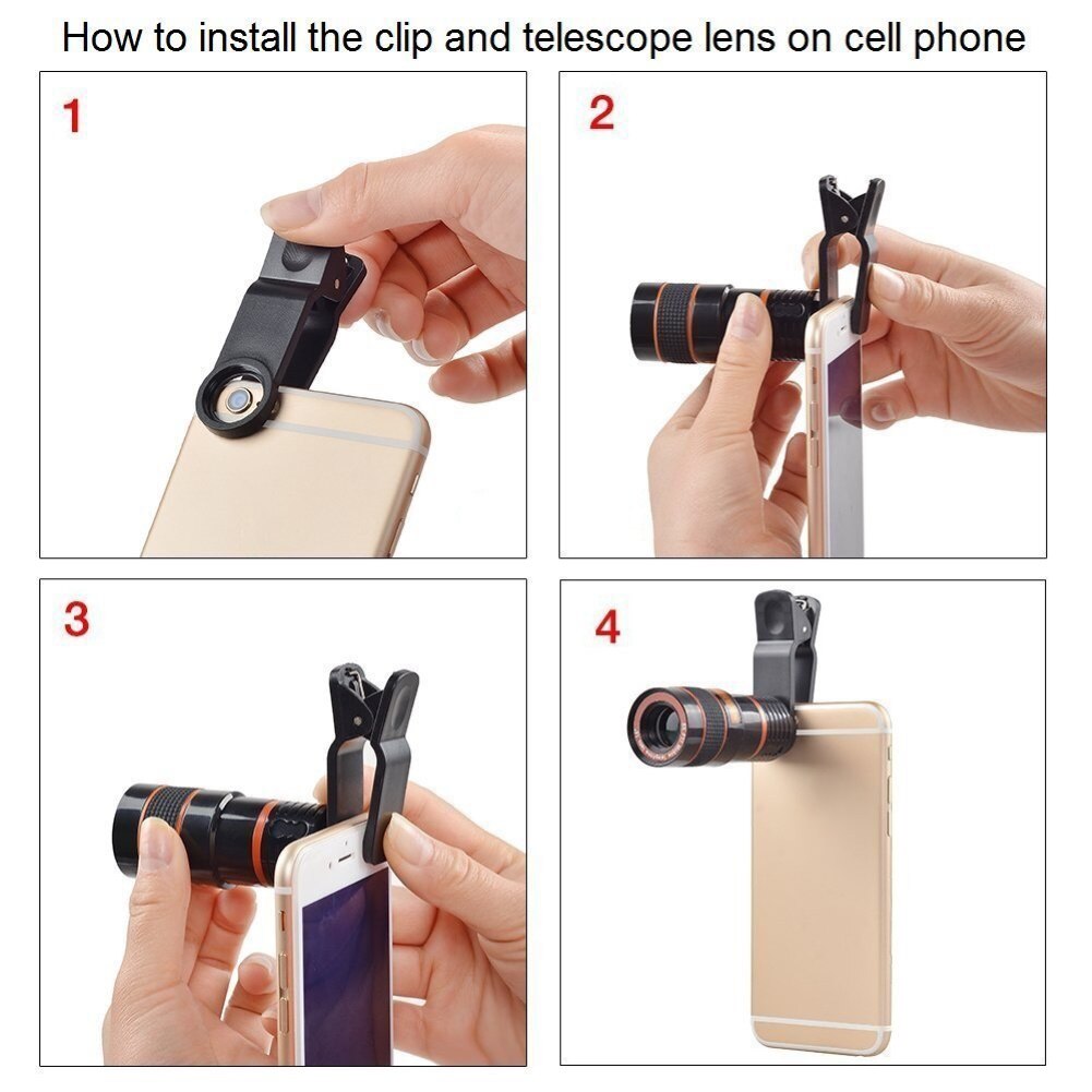 Universal 12X Zoom Mobile Phone Telephoto Lens HD Telescope Telephoto Mobile Phone Camera Lens with Clip External Optical Len