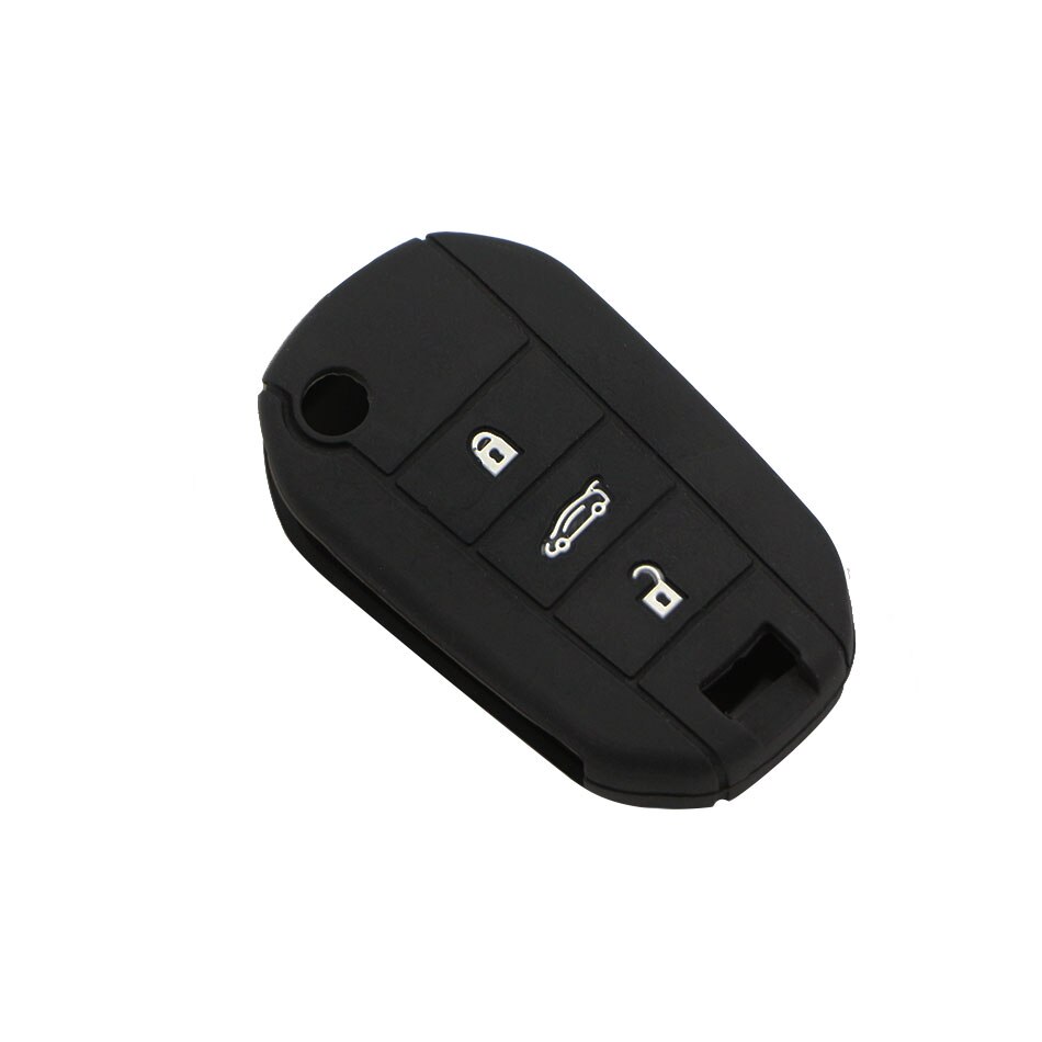 Carmilla 3- knops siliconen autosleutel beschermhoesje voor peugeot accessoires: Zwart