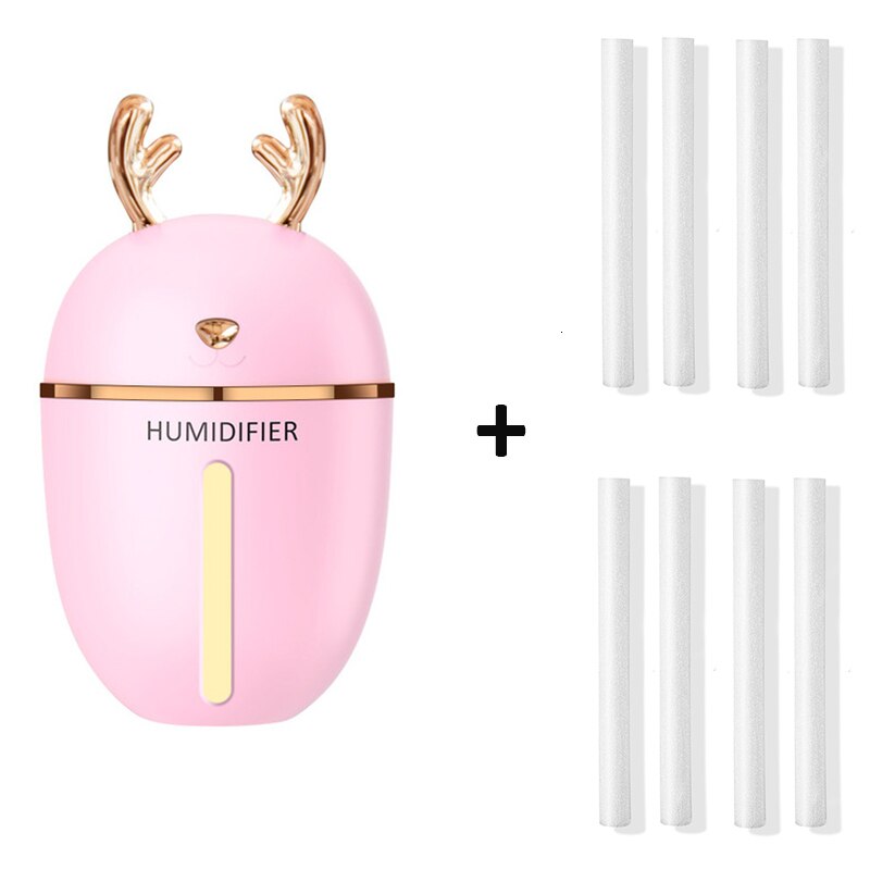 450ml grote capaciteit schattige herten luchtbevochtiger nachtlampje usb-oplaadbaar aromatherapie etherische olie luchtverspreider mistmaker voor in de auto: Roze en 10 filters