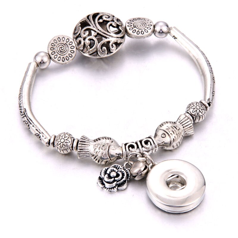 Nuovo Scatto Gioielli forma di Pesce di pesce Che Borda Ciondolo braccialetto di Perline Fit 20 MILLIMETRI 18 MILLIMETRI Snap Bottoni Gioielli Scatta In Metallo braccialetto