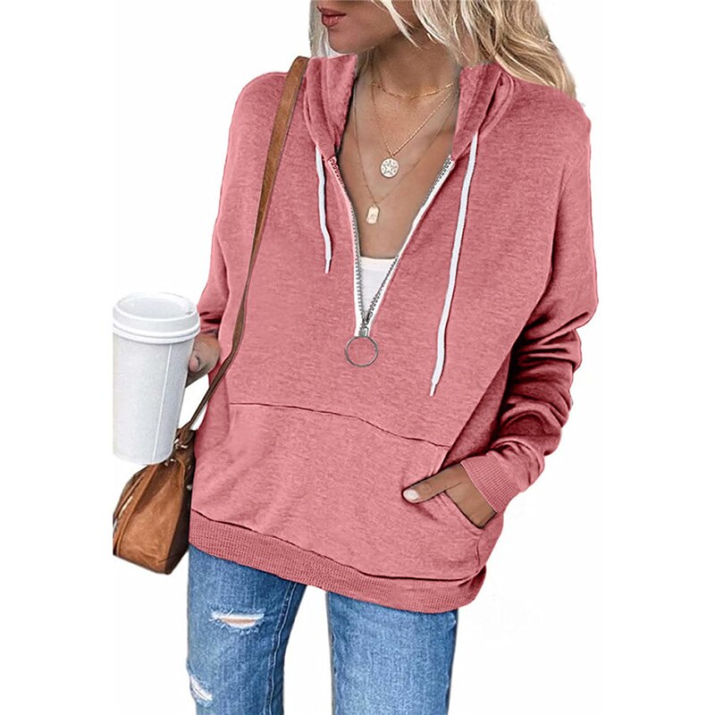Vrouwen Half-Zip Hooded Trui Casual Lange Mouw Sweatshirt Mode Comfortabele Bovenkleding Voor Herfst Winter N66: M / Roze
