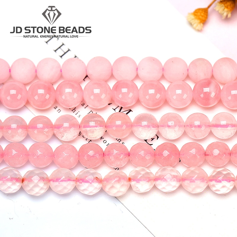 Cuentas redondas sueltas de cristal rosa de cuarzo Natural para fabricación de joyas, collar y pulsera, bricolaje, 4, 6, 8, 10, 12 MM,