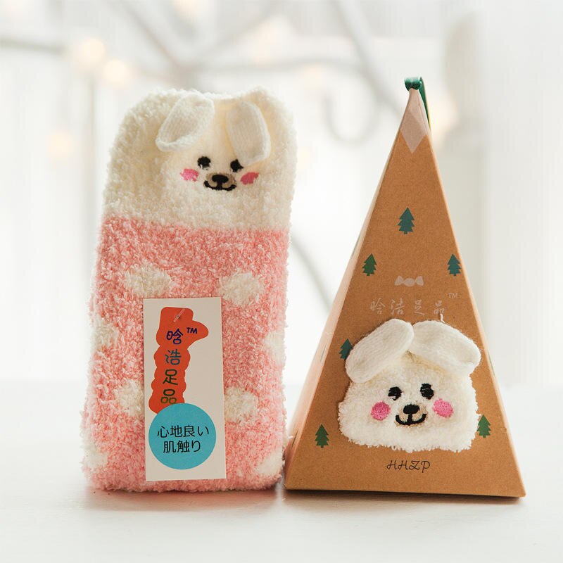 Cartoon Coral Fleece Babysokjes Peuters Anti-slip Warm Houden Sokken Herfst Winter Leuke Dier Sokken Kids kerstcadeaus: T7 included gift box