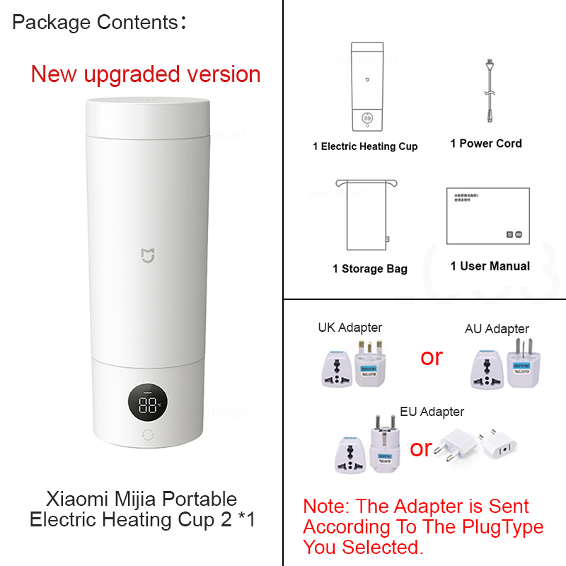 XIAOMI MIJIA Portable Electric Heating Cup 2 Upgraded Version,LED Screen，Electric Kettle,Chinese Version With Adapter: Yellow / UK