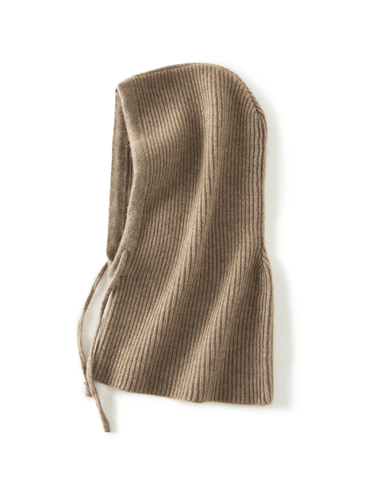 Ull kasjmir strikket hette lue skjerf luer dame menn vinterhals varm balaklava hodeplagg luer unisex 4 farger: Khaki