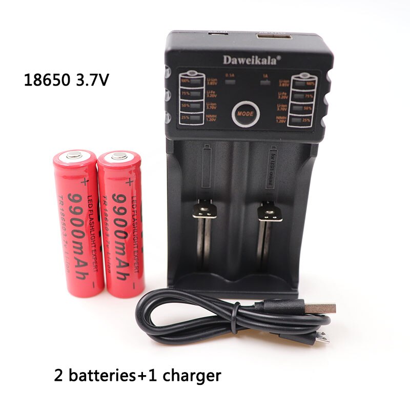 100% neue 9900mAh 18650 Batterie wiederaufladbare Lithium-batterie für taschenlampe Akkumulator + 1Stck 18650 ladegerät: schwarz