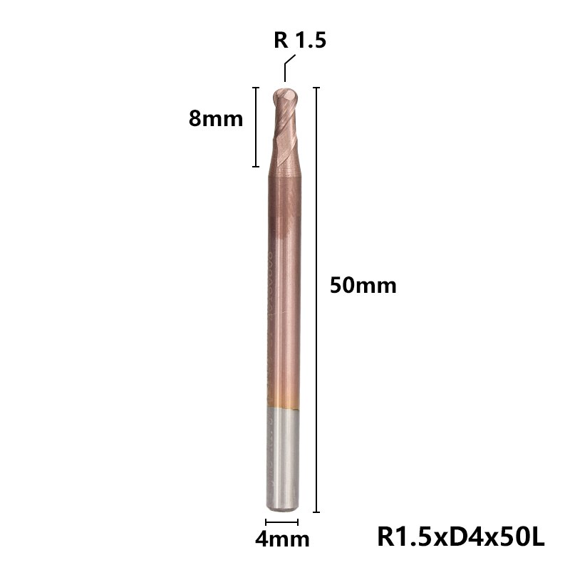 2 Flute End Mill CNC Ball Nose End Mill HRC 50 Router Bits TiCN Coating R0.5-6.0 Tungsten Carbide Engraving Milling Cutter: R1.5xD4x50L