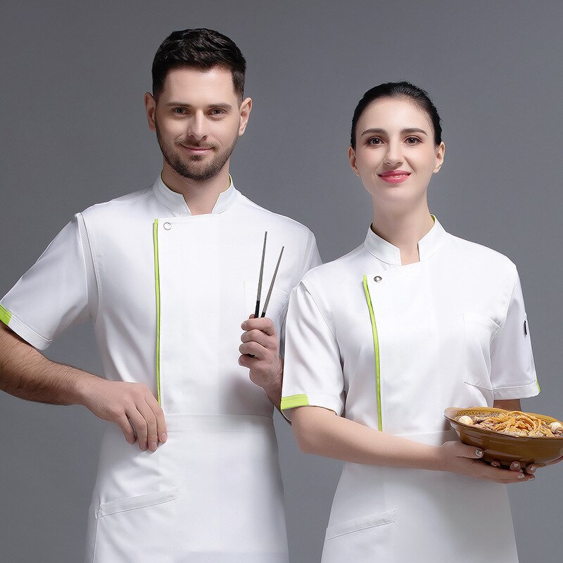 Hotellets kjøkken kokk uniform; mannlige og kvinnelige pustende langermet baking tynn svart sommer med korte ermer