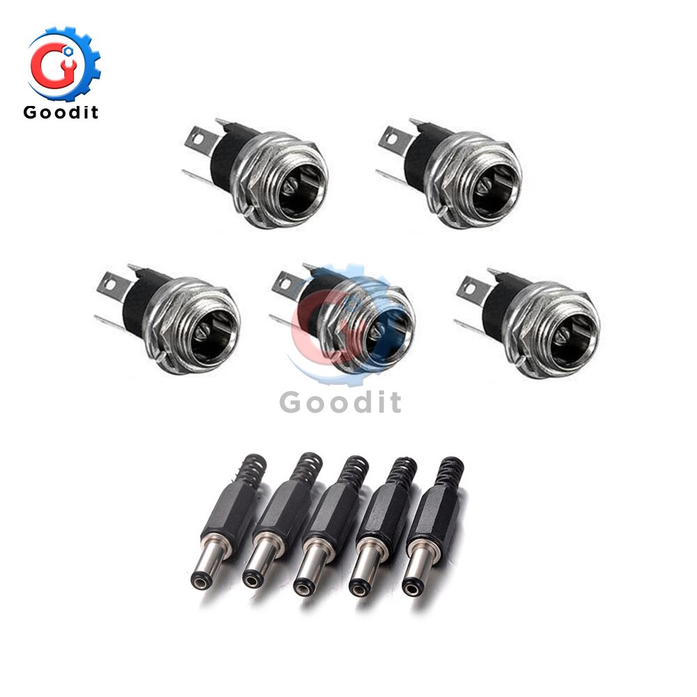 10PCS DC Power Connector pin 2.1x5.5mm Vrouw Plug Jack + Stekker Jack Socket Adapter PCB mount DIY Adapter Connector 2.1X5.5: Male5 Female5 type2