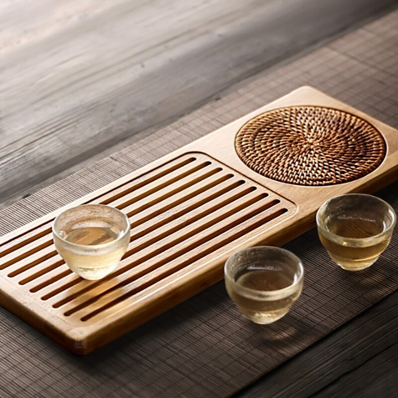 Massief Bamboe Hout Thee Dienblad Rotan Mat Bamboe Trays Koffie Thee Dessert Dienblad Voor Hotel Thee Plaat Accessoires