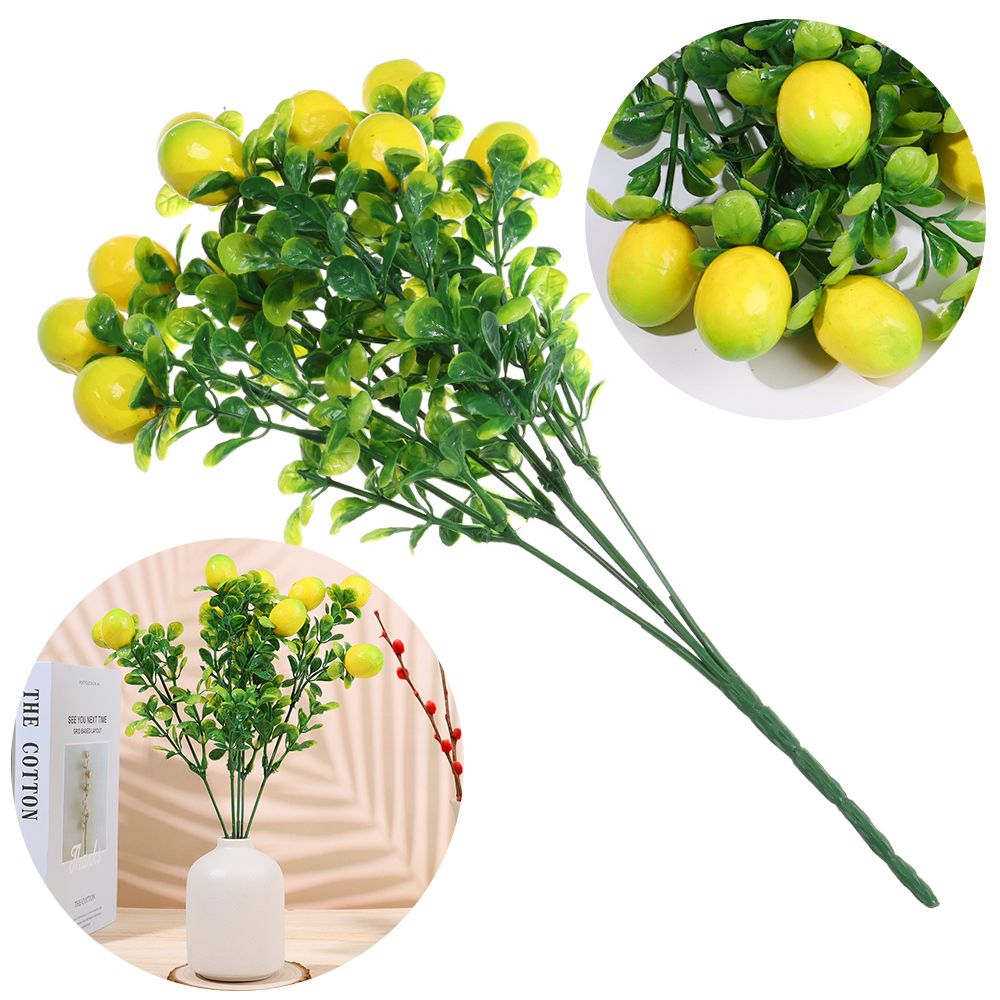 A Bunch Artificial Lemon Branch with Green Leaves Artificial Fruit Lemon Tree Bonsai Greenery Decoration for Home or Table