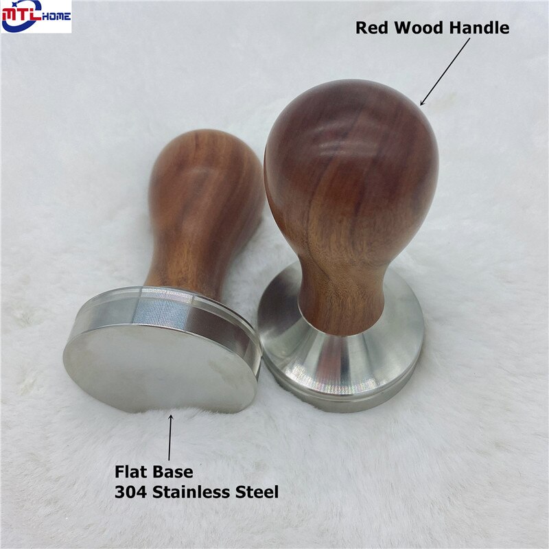 51/53/58/58.35mm Coffee Tamper Wooden Handle Barista Espresso maker Grinder with 304 stainless steel base مطحنة القهوة: Flat bottom / 58mm