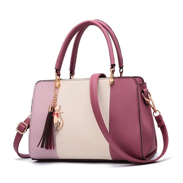 Yogodlns Patchwork Shoulder Bag - Women's Tassel Tote - PU Leather Crossbody Purse - Versatile Style