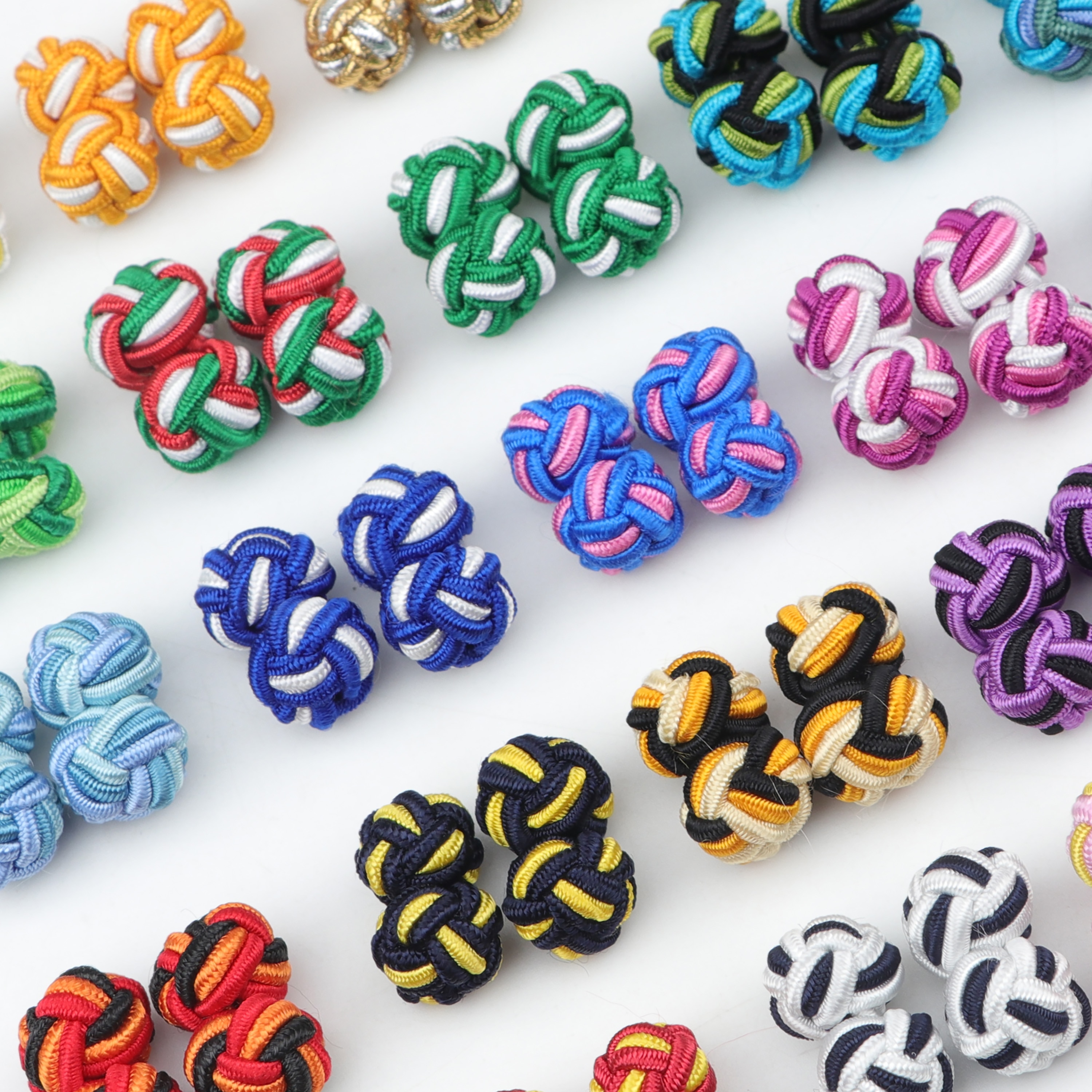 Novità nodi di Seta CufflinksMixed Tre Colori FAI DA TE Intrecciato Handmade Elastico Corda Doppia Sfera Gemelli Per Gli Uomini Regalo NO.1-20