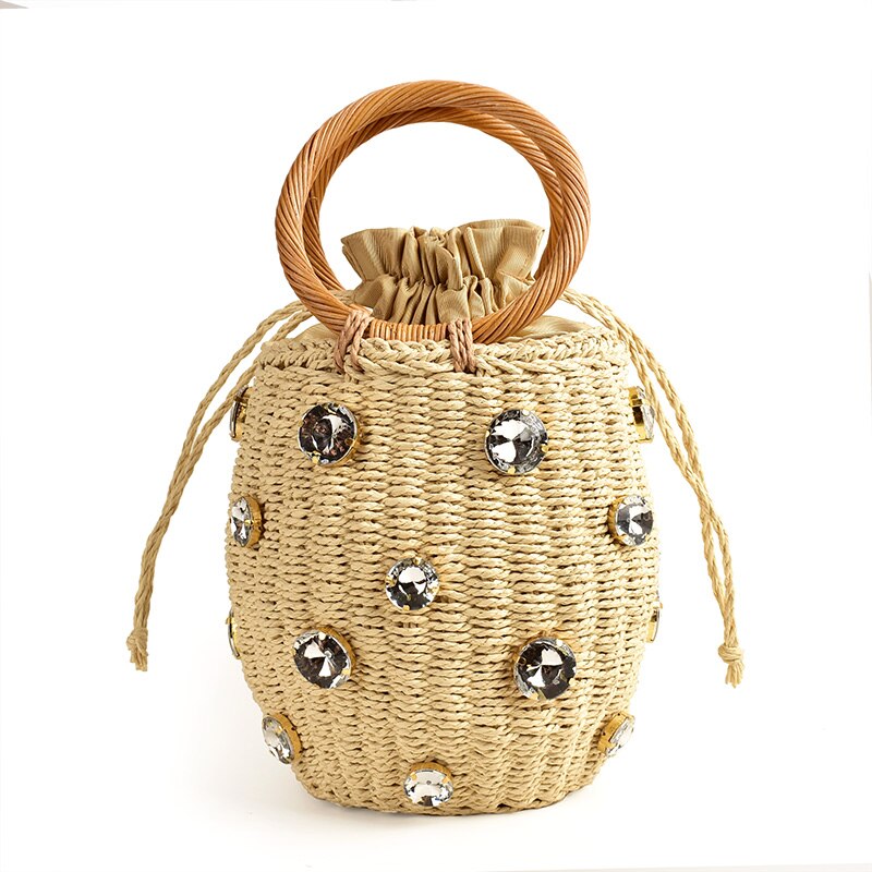 Sac d'été en paille pour femmes, fait à la main, en forme de seau, fourre-tout, pour la plage, sacs à main avec anse