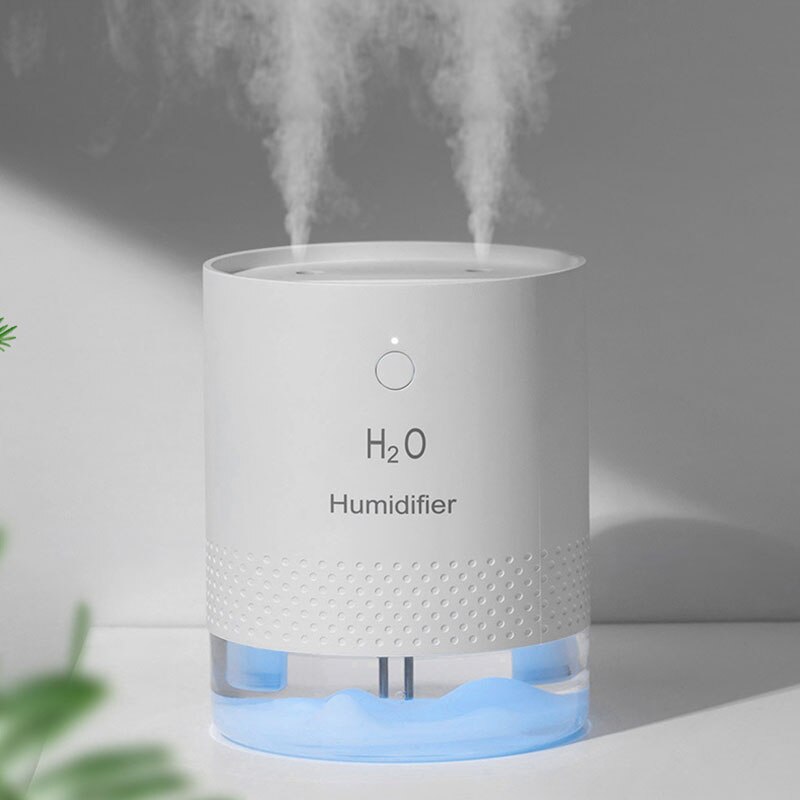 650Ml Dual-Nozzle Humidifier Usb Rechargeable Colorful Lamp Office Desktop Home Purifying and Moisturizing, White