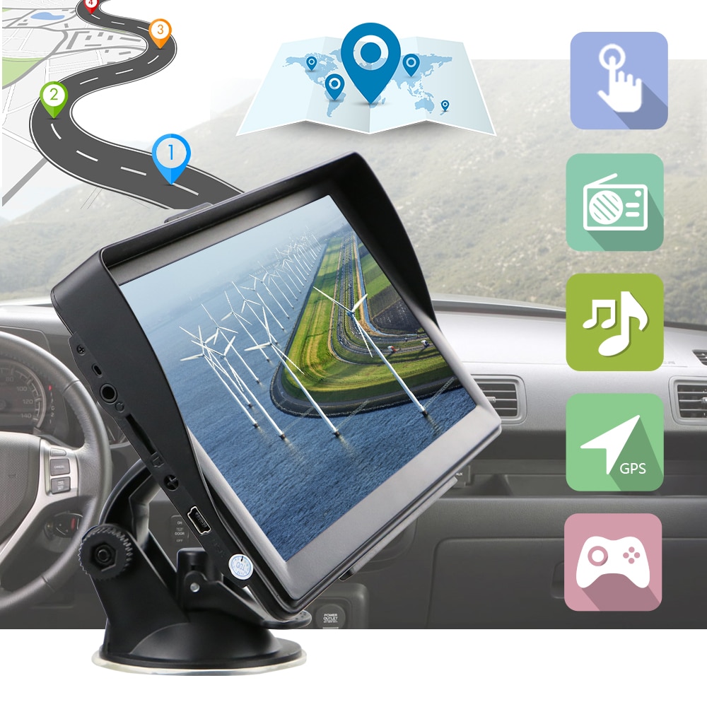 Podofo 7 Inch HD Car GPS Navigation Navigator With Map Builtin 8GB ROM FM Radio MP3 MP4 Touch Screen Car Sat Nav Automobile