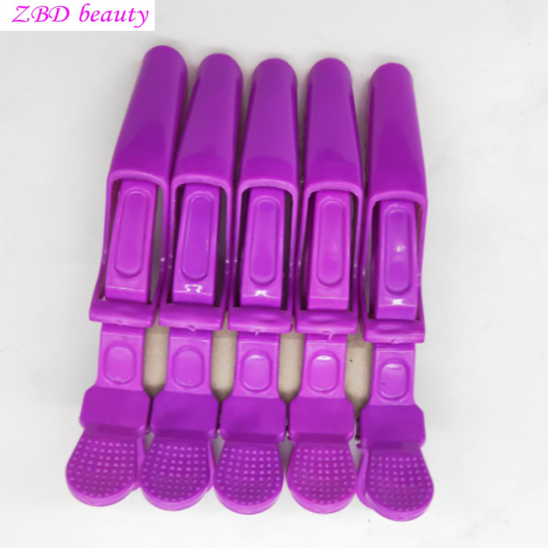 Pinzas de sección para peluquería, pinzas de cocodrilo para el pelo, pinzas de cocodrilo duraderas para el pelo, usadas para herramientas de peinado de salón, 5 unids/paquete: Morado