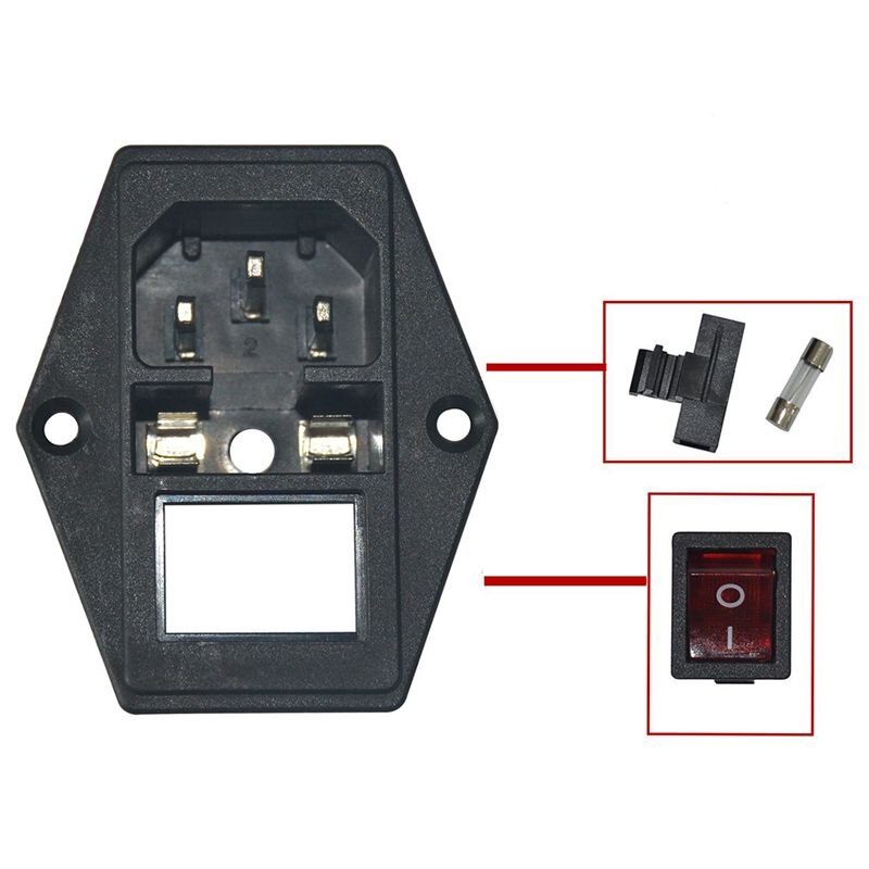 Prise de courant mâle d'entrée avec interrupteur à bascule fusible, fusible 3 broches Iec320 250V 15A C14 Module d'entrée pour ordinateur et appareil ménager Pow