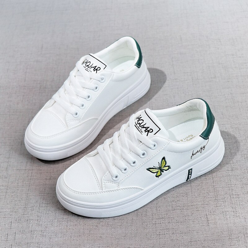 Small white shoes versatile flat bottom embroidered butterfly white shoes net red board shoes