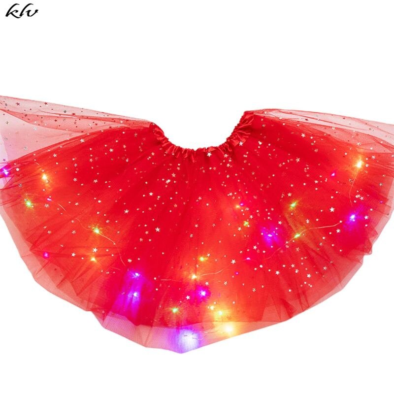 freundlicher Mädchen LED Licht hoch funkeln Stern Pailletten Ballett tanzen Tüll Ballettröckchen Felsen 3-12T K1KC: R