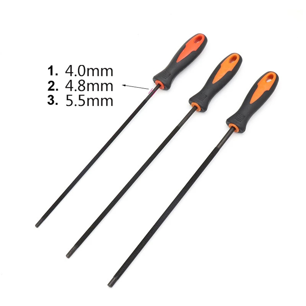 1 stk. runde motorsagfiler for sliping av kjede, rund stålsliper, motorsagsliping, sliping av motorsagfiler. 4mm/4.8mm/5.5mm