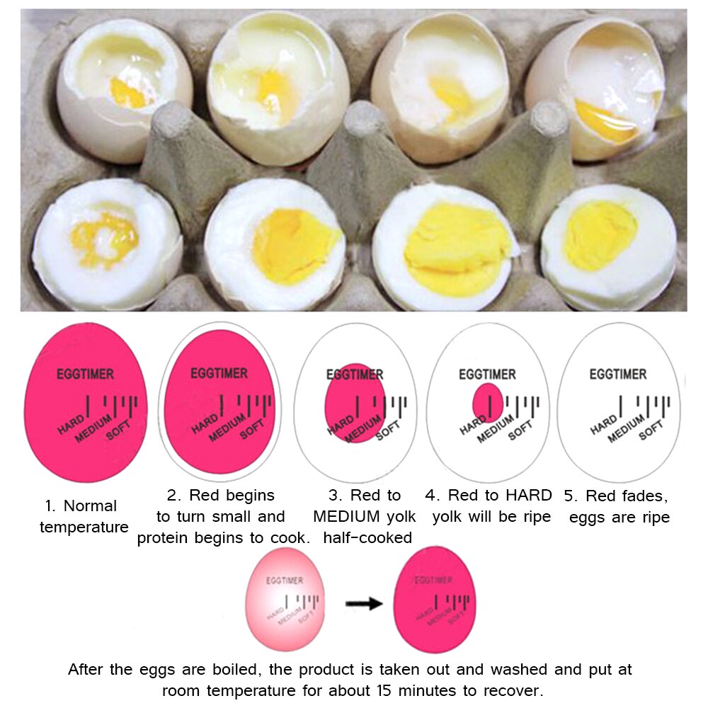 Color Changing Egg Timer Resin Perfect Half/Semi/Fullyboiled Eieren Door Temperatuur Keuken Helper Ei Timer Gadgets Warmte-Slip