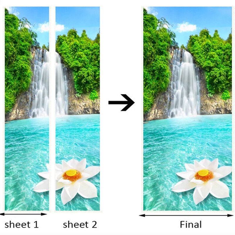 Waterfalls Landscape Door Sticker Living Room Kitchen Waterproof Wallpaper PVC Self-Adhesive 3D Wall Mural Home Decor Door Decal