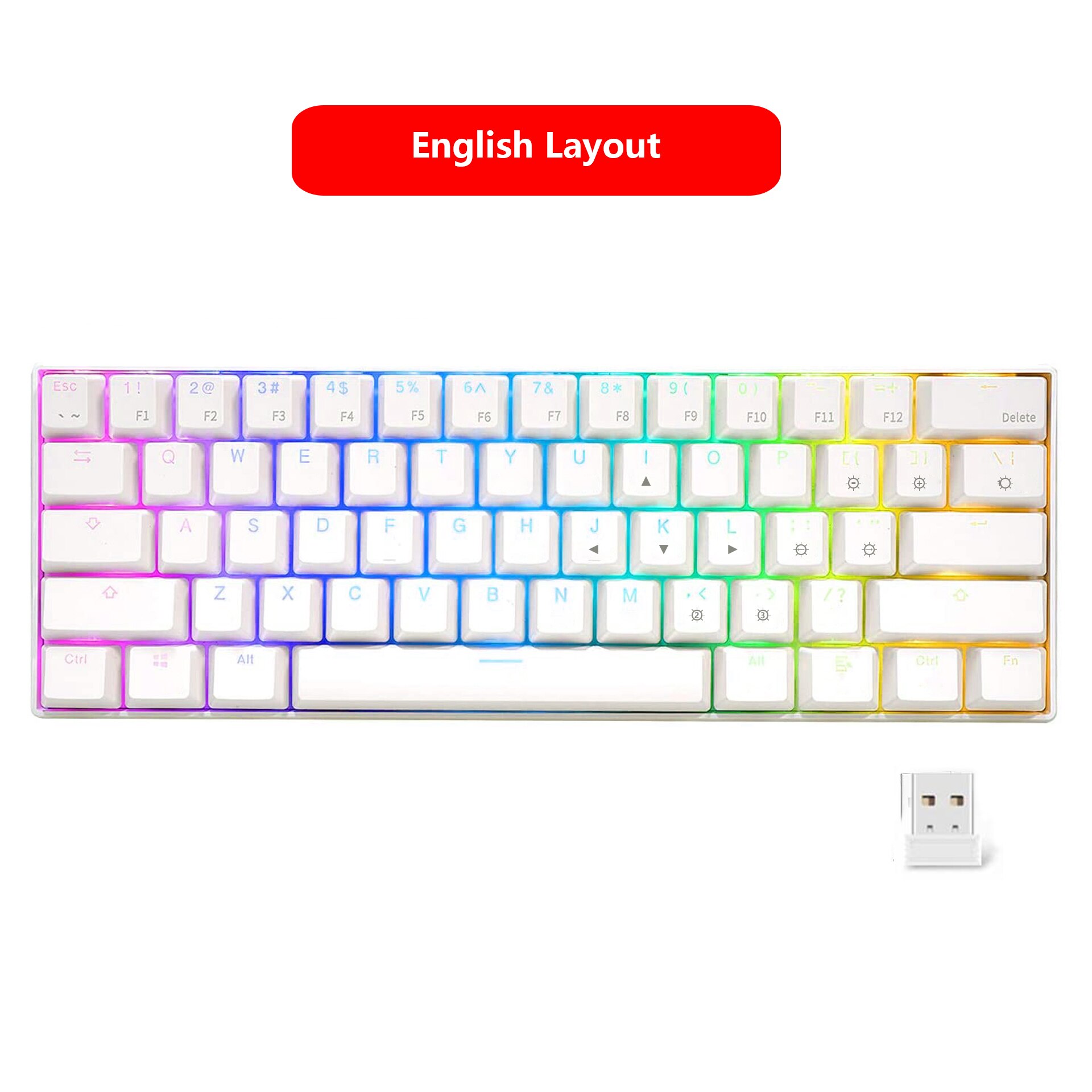 RedThunder Rechargeable Wireless 60% Mechanical Keyboard, True RGB Backlit, 61 Keys Compact Layout Keyboard for Laptop PC Mac: Wireless White US / Brown Switch