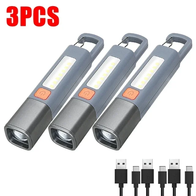 SMILING SHARK Portable LED Flashlight USB Rechargeable with Hook Zoomable Torch for Outdoor Camping Hiking Emergency Lantern: green