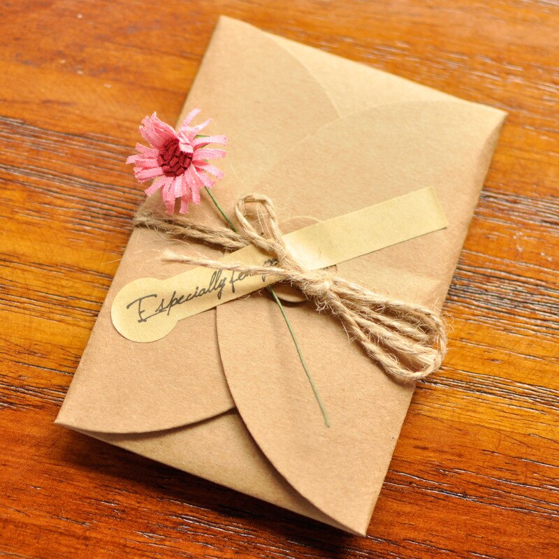 1PCS Vintage Kraft Paper Greeting Card DIY Handmade Dried Flower Thank You Card Valentine's Day Handwritten Blessing: B